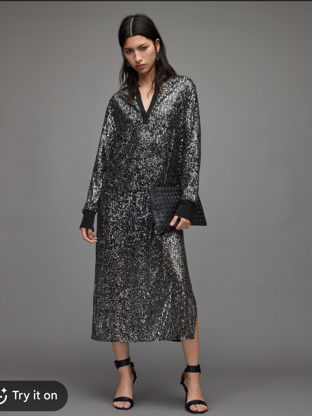 All Saints Black Sequin Maxi Dress